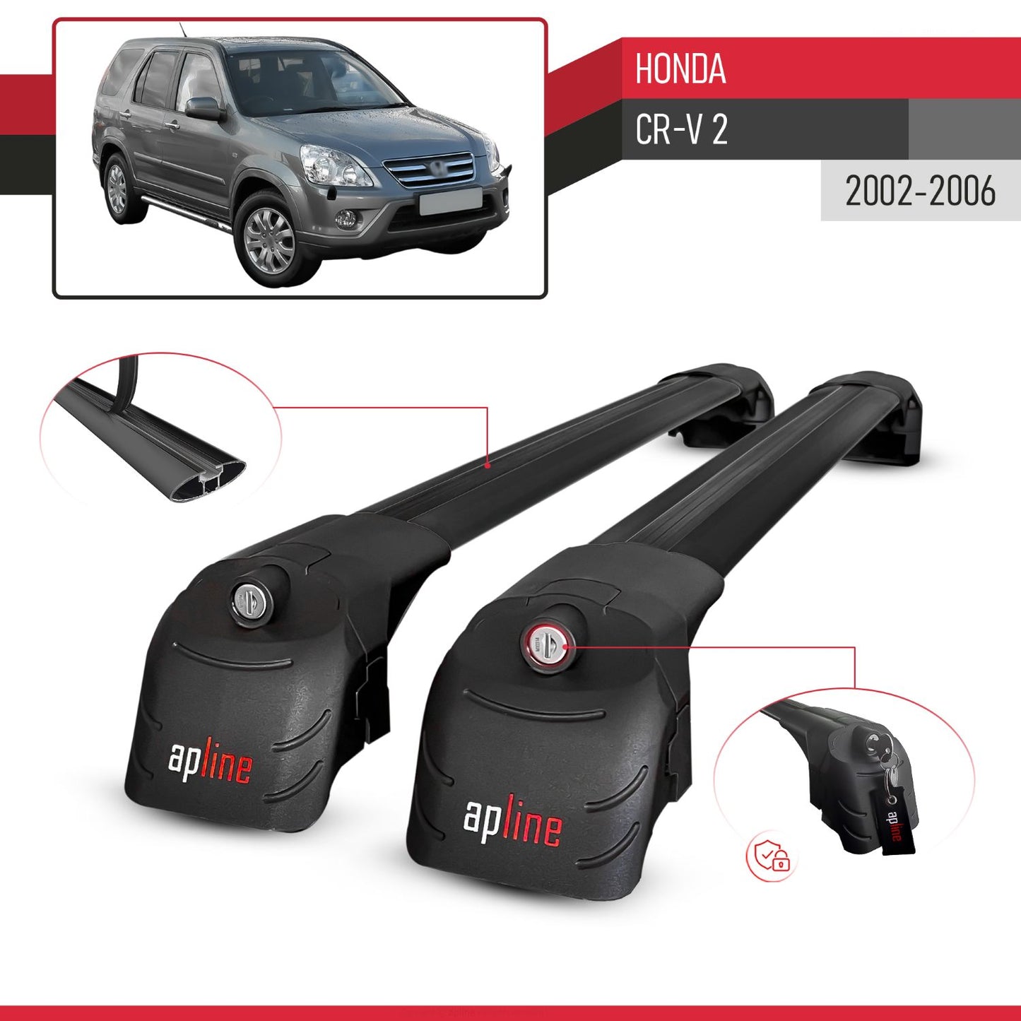 Compatibile con Honda CR-V 2 2002-2006 ACE-2 Barre Tetto Portapacchi Auto Barre Portatutto Nero Alluminio 2 Barre