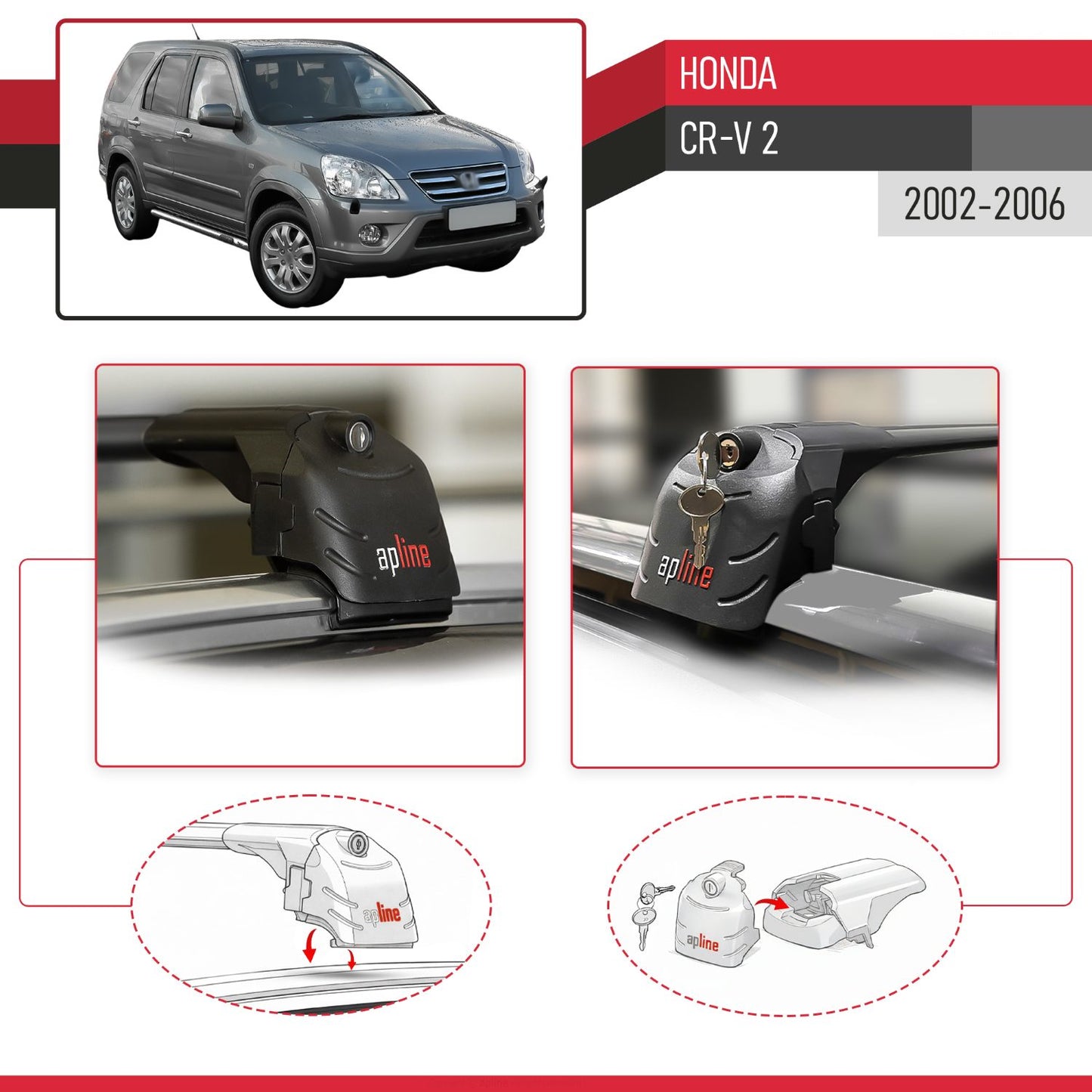 Compatibile con Honda CR-V 2 2002-2006 ACE-2 Barre Tetto Portapacchi Auto Barre Portatutto Nero Alluminio 2 Barre