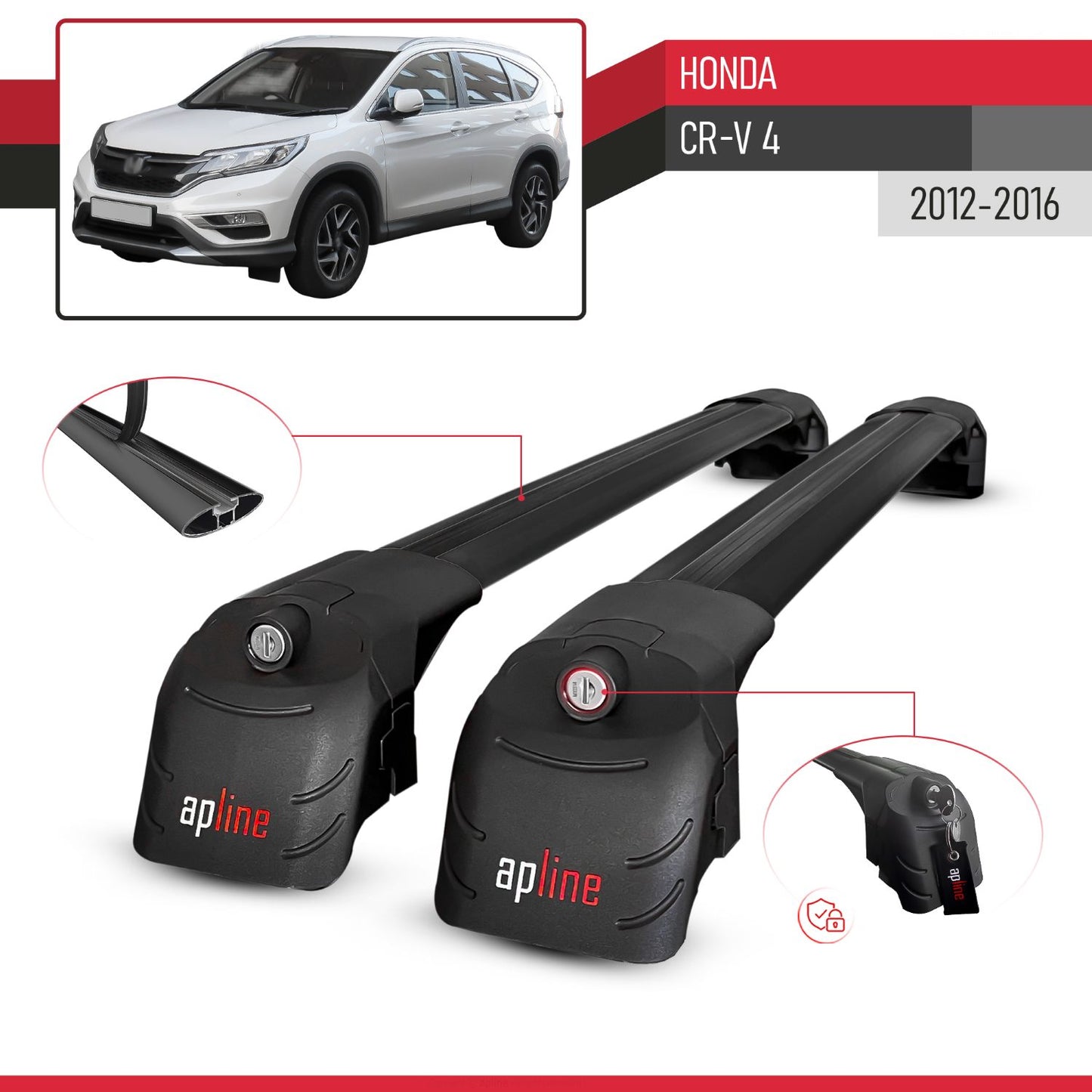Compatibile con Honda CR-V 4 2012-2016 ACE-2 Barre Tetto Portapacchi Auto Barre Portatutto Nero Alluminio 2 Barre