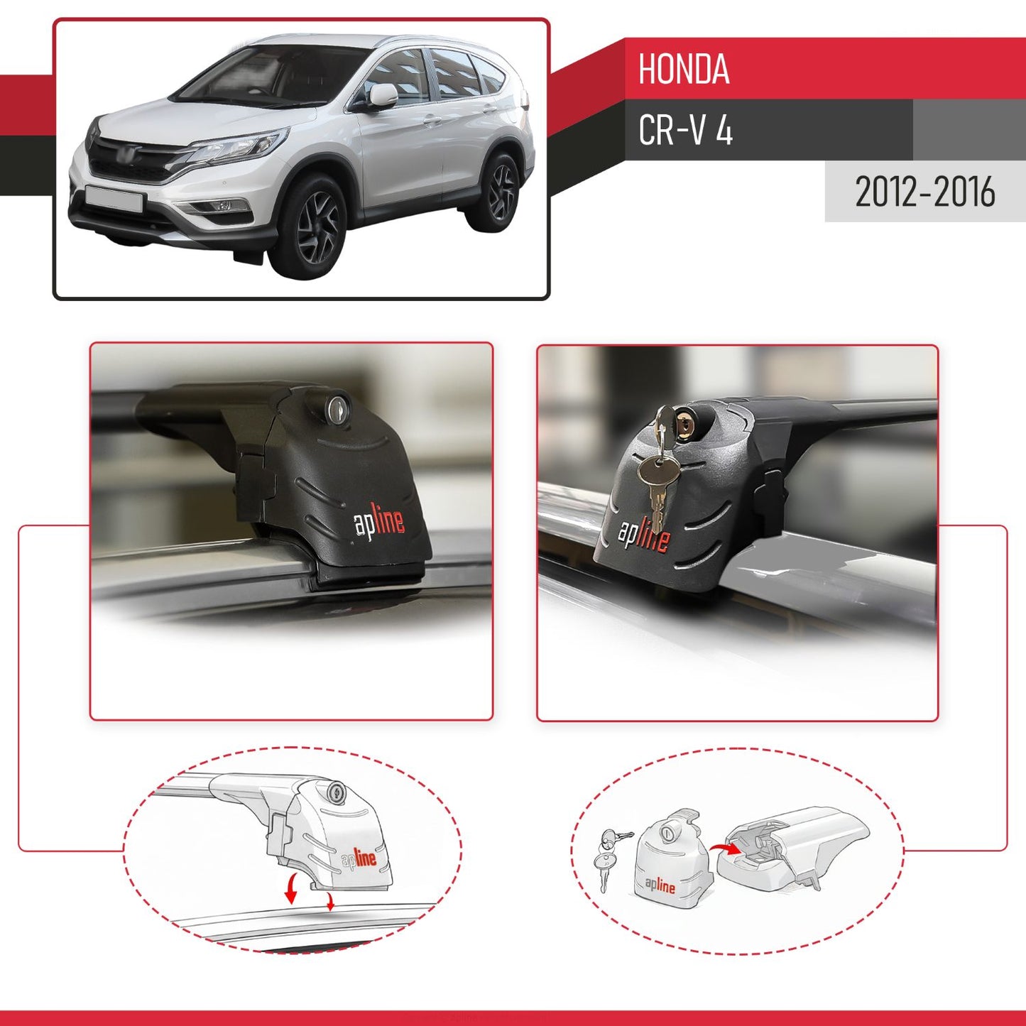 Compatibile con Honda CR-V 4 2012-2016 ACE-2 Barre Tetto Portapacchi Auto Barre Portatutto Nero Alluminio 2 Barre