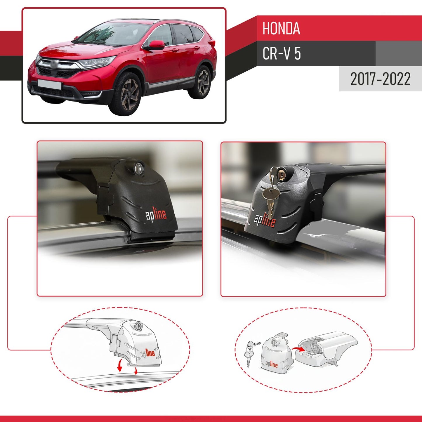 Compatibile con Honda CR-V 5 2017-2022 ACE-2 Barre Tetto Portapacchi Auto Barre Portatutto Nero Alluminio 2 Barre