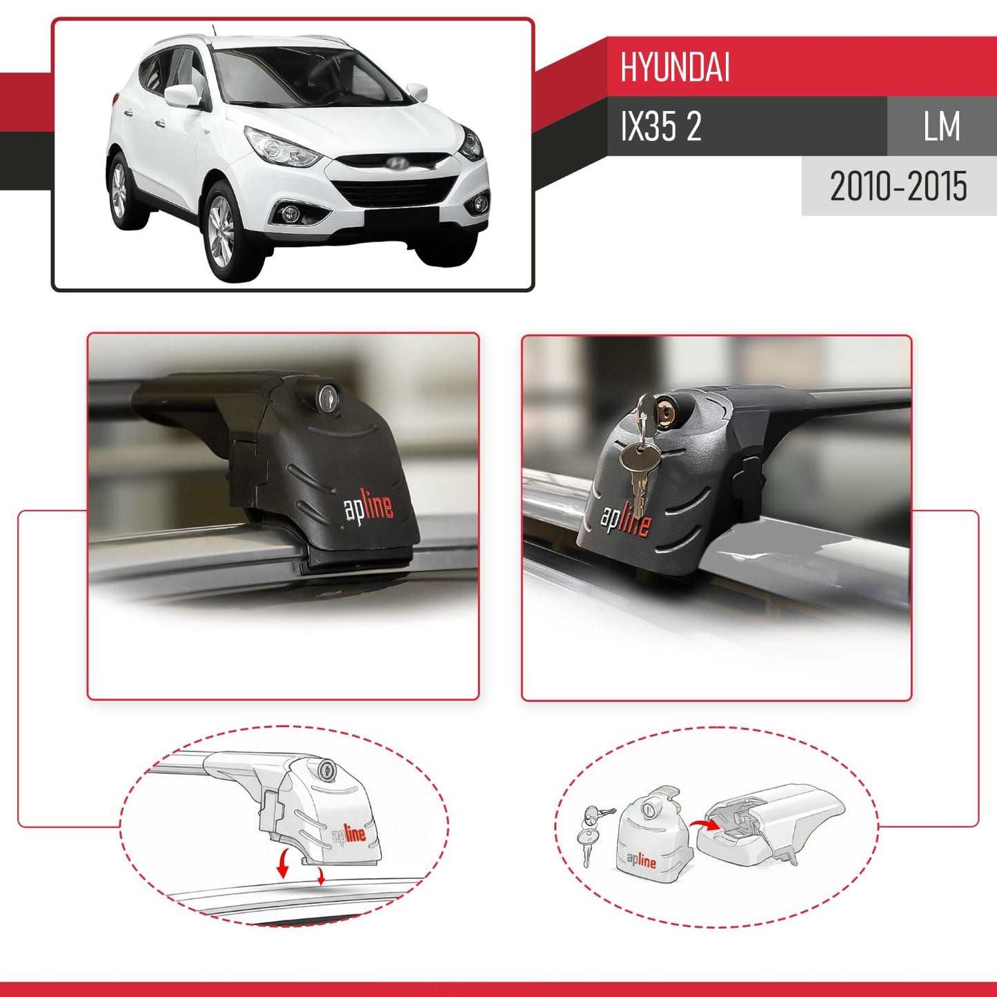 Compatible with Hyundai ix35 2 (LM) 2010-2015 ACE-2 Car Roof Rack Cross Bar Black Aluminium 2 Bars