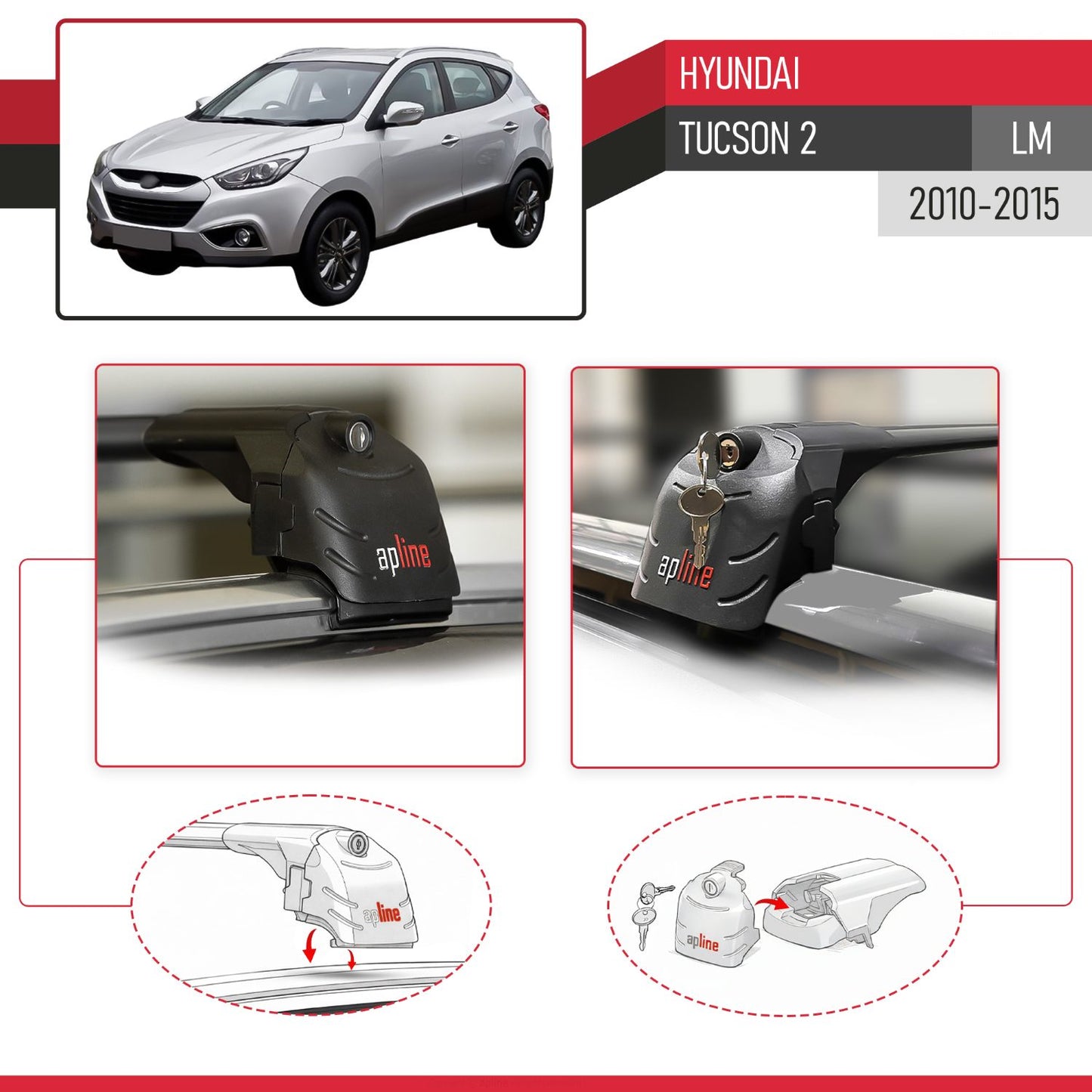 Compatibile con Hyundai Tucson 2 (LM) 2010-2015 ACE-2 Barre Tetto Portapacchi Auto Barre Portatutto Nero Alluminio 2 Barre