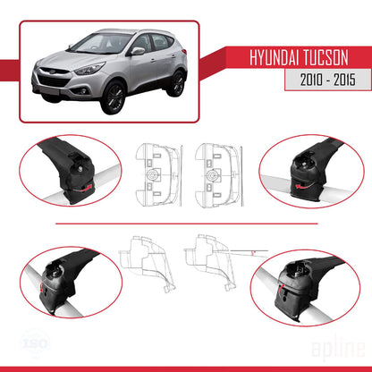 Compatibile con Hyundai Tucson 2 (LM) 2010-2015 ACE-2 Barre portatutto per auto Portapacchi in alluminio nero 2 barre