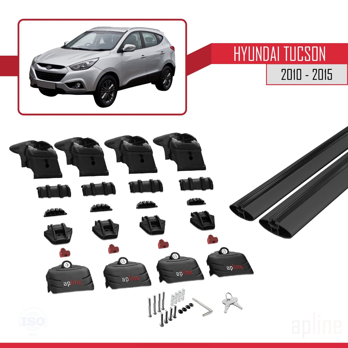 Compatibile con Hyundai Tucson 2 (LM) 2010-2015 ACE-2 Barre portatutto per auto Portapacchi in alluminio nero 2 barre