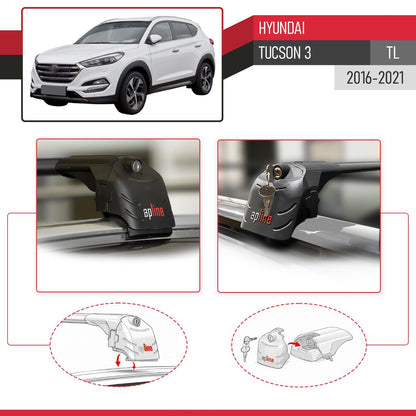 Compatibile con Hyundai Tucson 3 (TL) 2016-2021 ACE-2 Barre Tetto Portapacchi Auto Barre Portatutto Nero Alluminio 2 Barre
