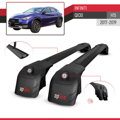 Compatibile con Infiniti QX30 (H15) 2017-2019 ACE-2 Barre Tetto Portapacchi Auto Barre Portatutto Nero Alluminio 2 Barre