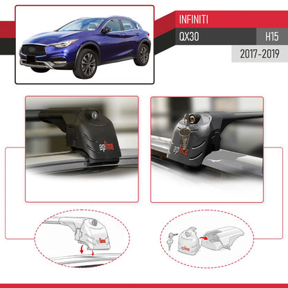 Compatibile con Infiniti QX30 (H15) 2017-2019 ACE-2 Barre Tetto Portapacchi Auto Barre Portatutto Nero Alluminio 2 Barre