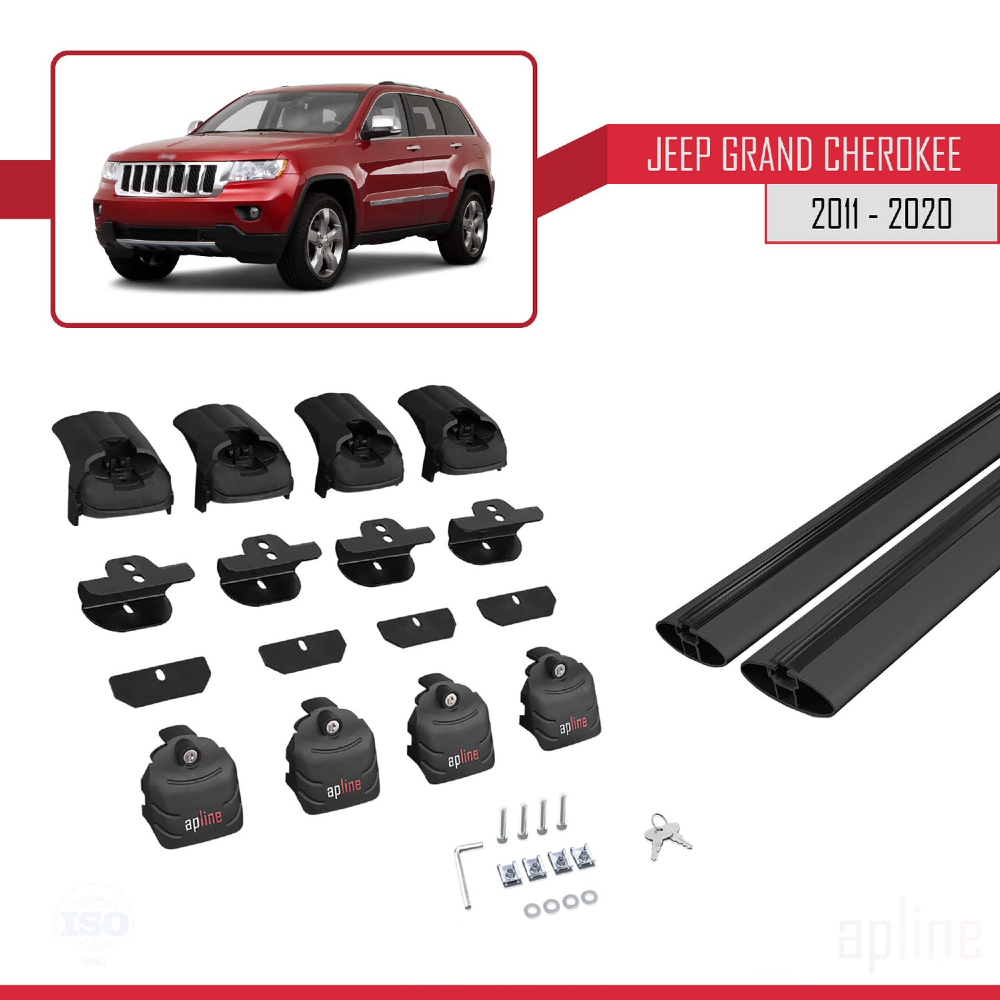 Compatible avec Jeep Grand Cherokee 4 (WK2) 2011-2020 ACE-2 Barres de Toit Railing Porte-Bagages de Voiture Noir Aluminium 2 Barres