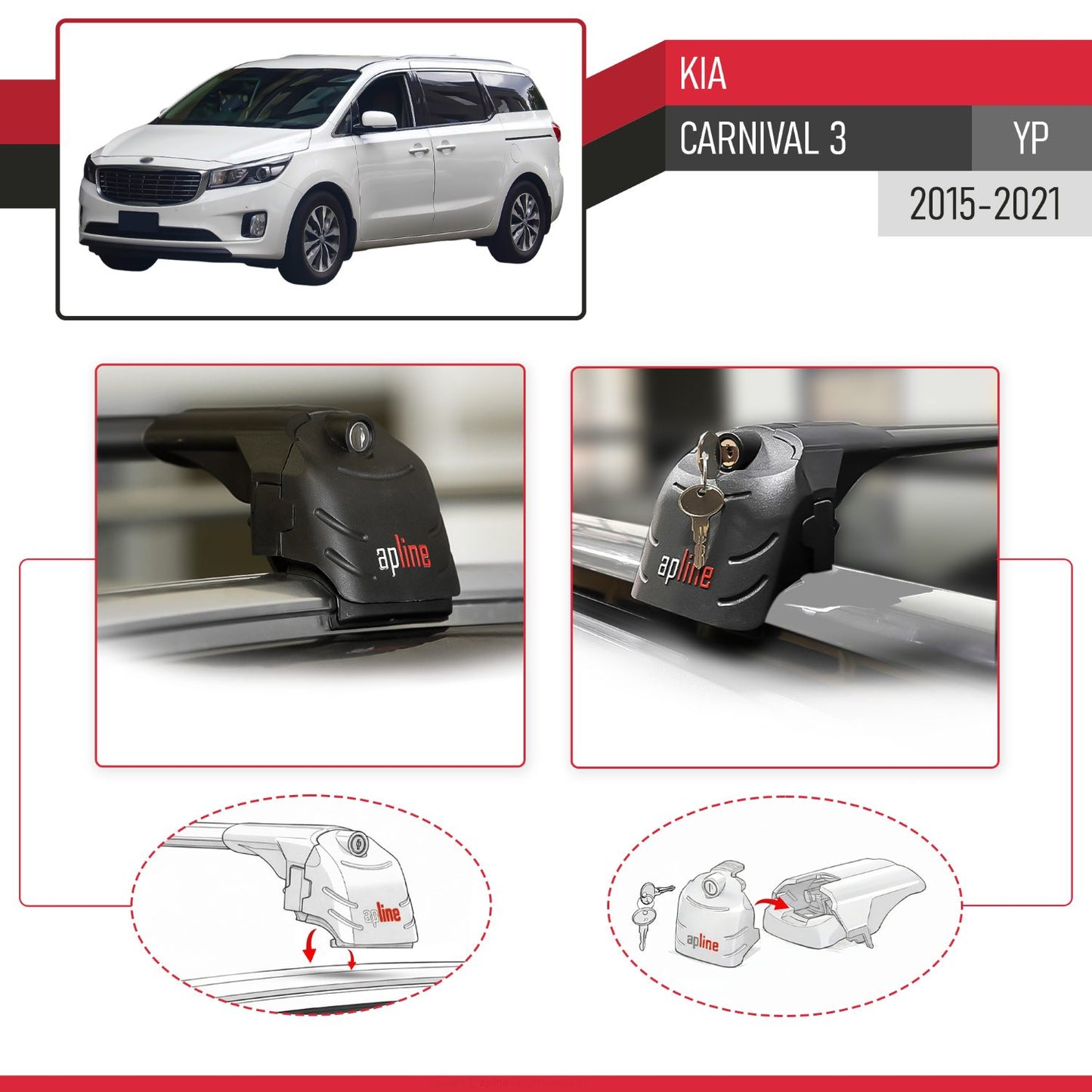 Compatibile con Kia Carnival 3 (YP) 2015-2021 ACE-2 Barre Tetto Portapacchi Auto Barre Portatutto Nero Alluminio 2 Barre