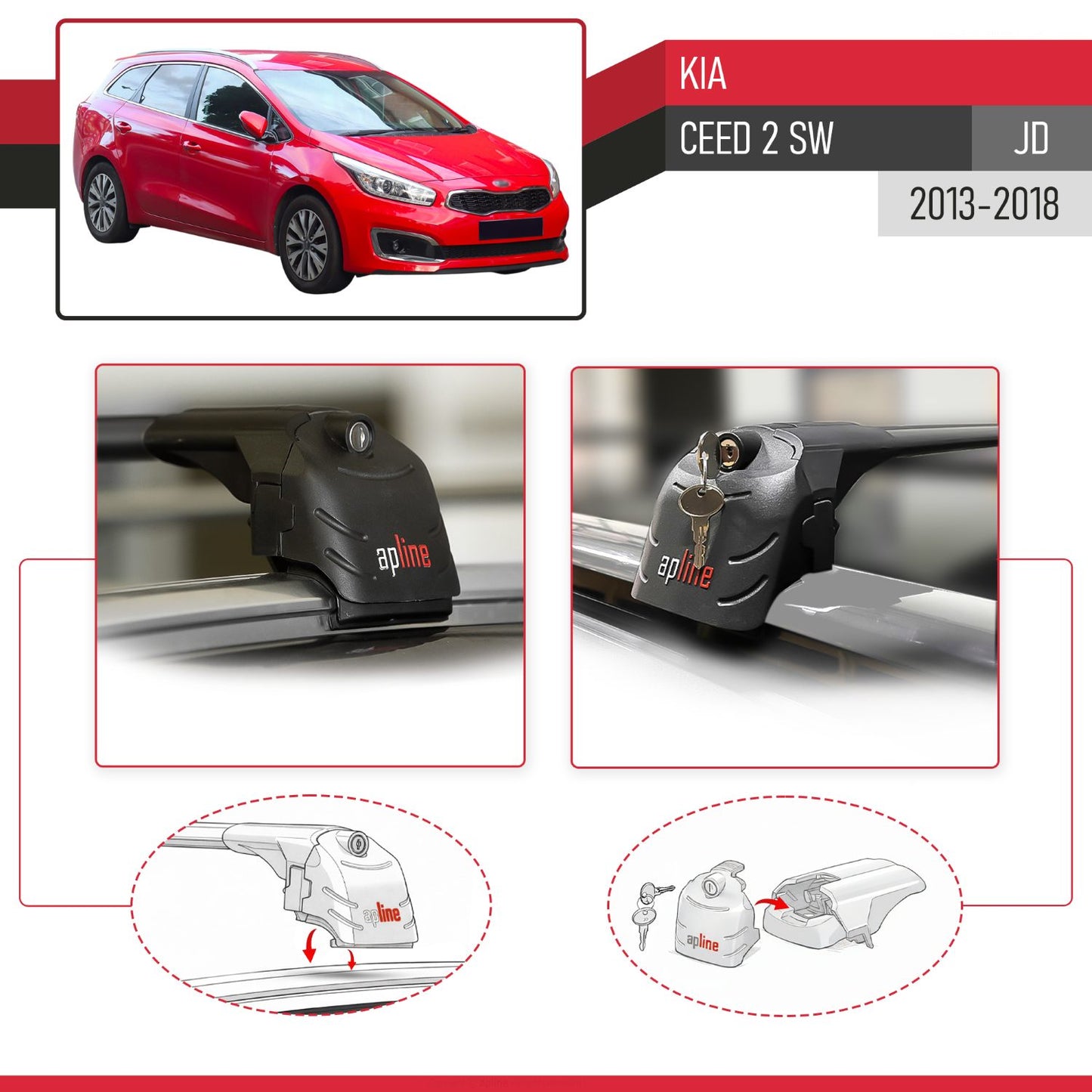 Compatibile con Kia Ceed 2 (JD) SW 2013-2018 ACE-2 Barre Tetto Portapacchi Auto Barre Portatutto Nero Alluminio 2 Barre