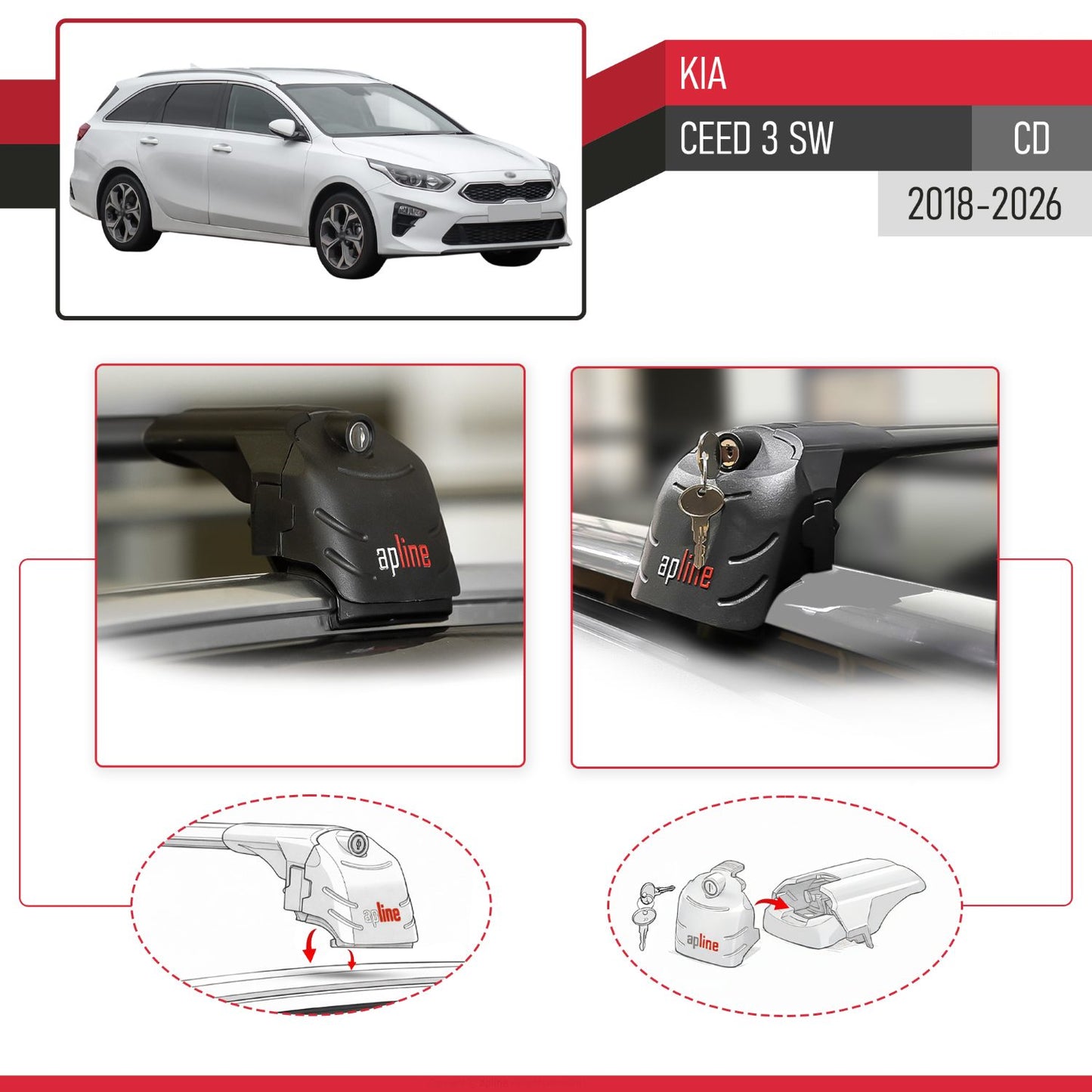 Compatibile con Kia Ceed 3 (CD) SW 2019-2025 ACE-2 Barre Tetto Portapacchi Auto Barre Portatutto Nero Alluminio 2 Barre