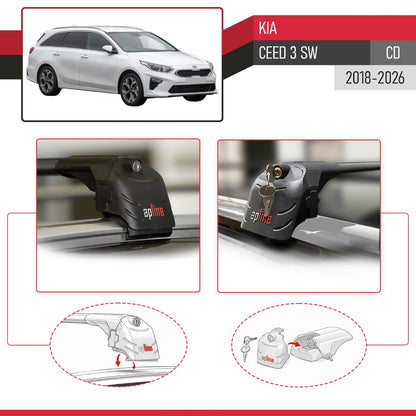 Compatibile con Kia Ceed 3 (CD) SW 2019-2025 ACE-2 Barre Tetto Portapacchi Auto Barre Portatutto Nero Alluminio 2 Barre
