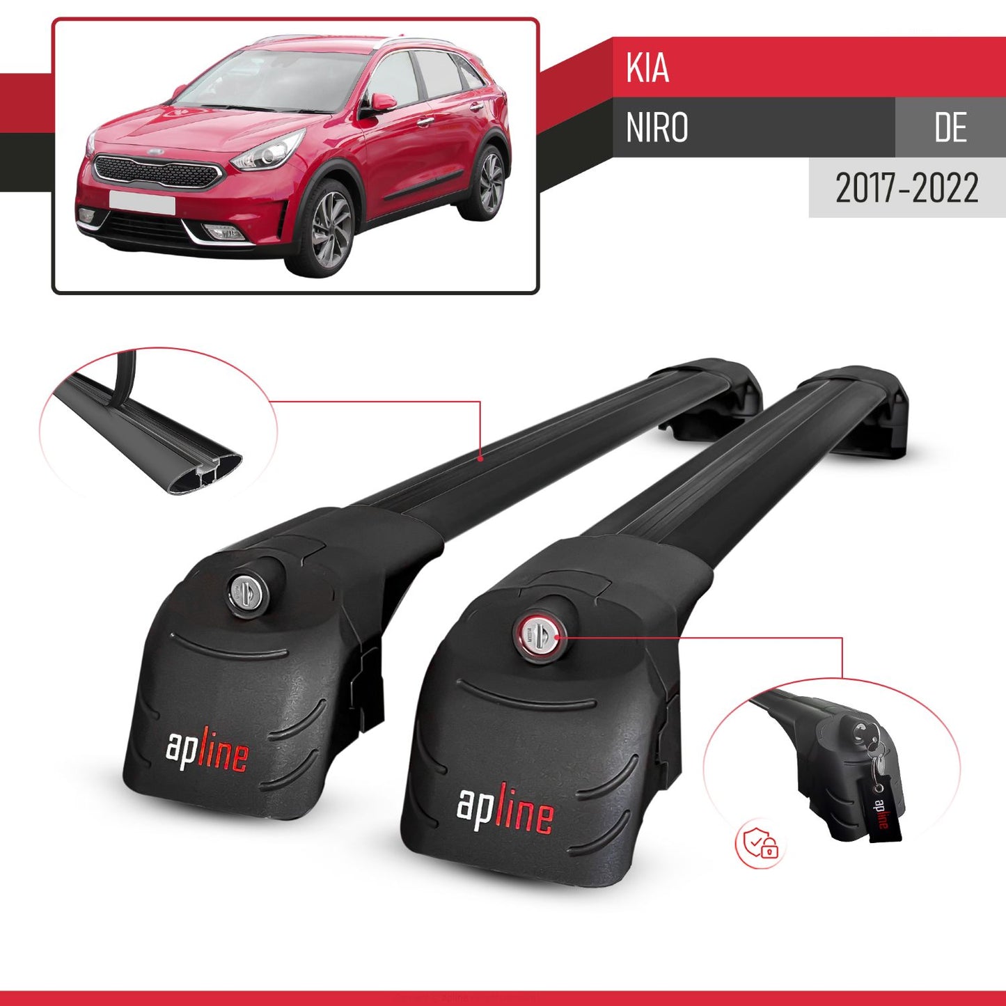 Compatibile con Kia Niro (DE) 2017-2022 ACE-2 Barre Tetto Portapacchi Auto Barre Portatutto Nero Alluminio 2 Barre