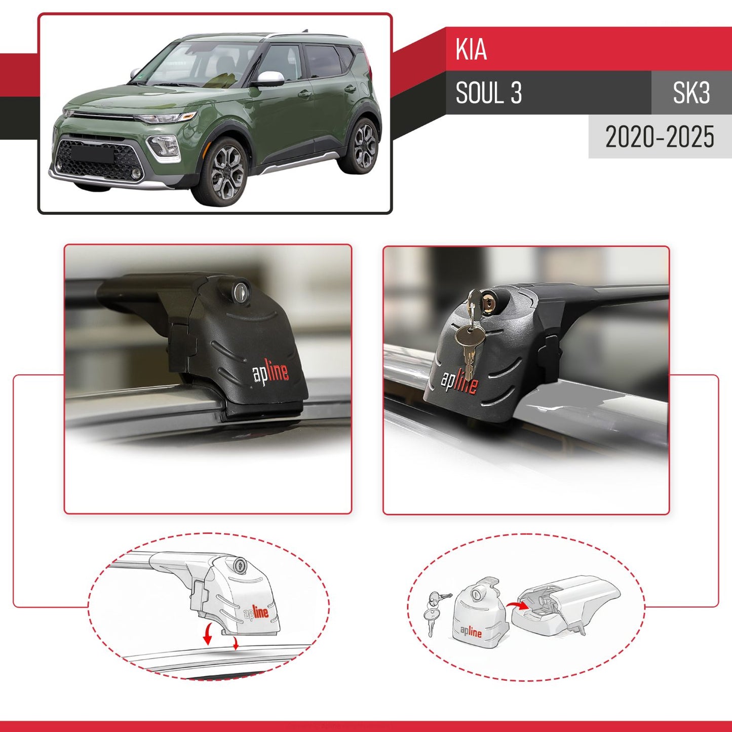 Compatibile con Kia Soul 3 (SK3) 2020-2025 ACE-2 Barre Tetto Portapacchi Auto Barre Portatutto Nero Alluminio 2 Barre