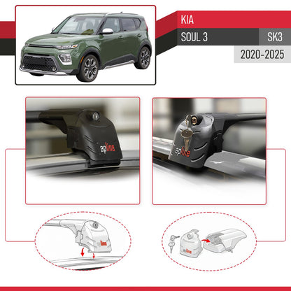 Compatibile con Kia Soul 3 (SK3) 2020-2025 ACE-2 Barre Tetto Portapacchi Auto Barre Portatutto Nero Alluminio 2 Barre