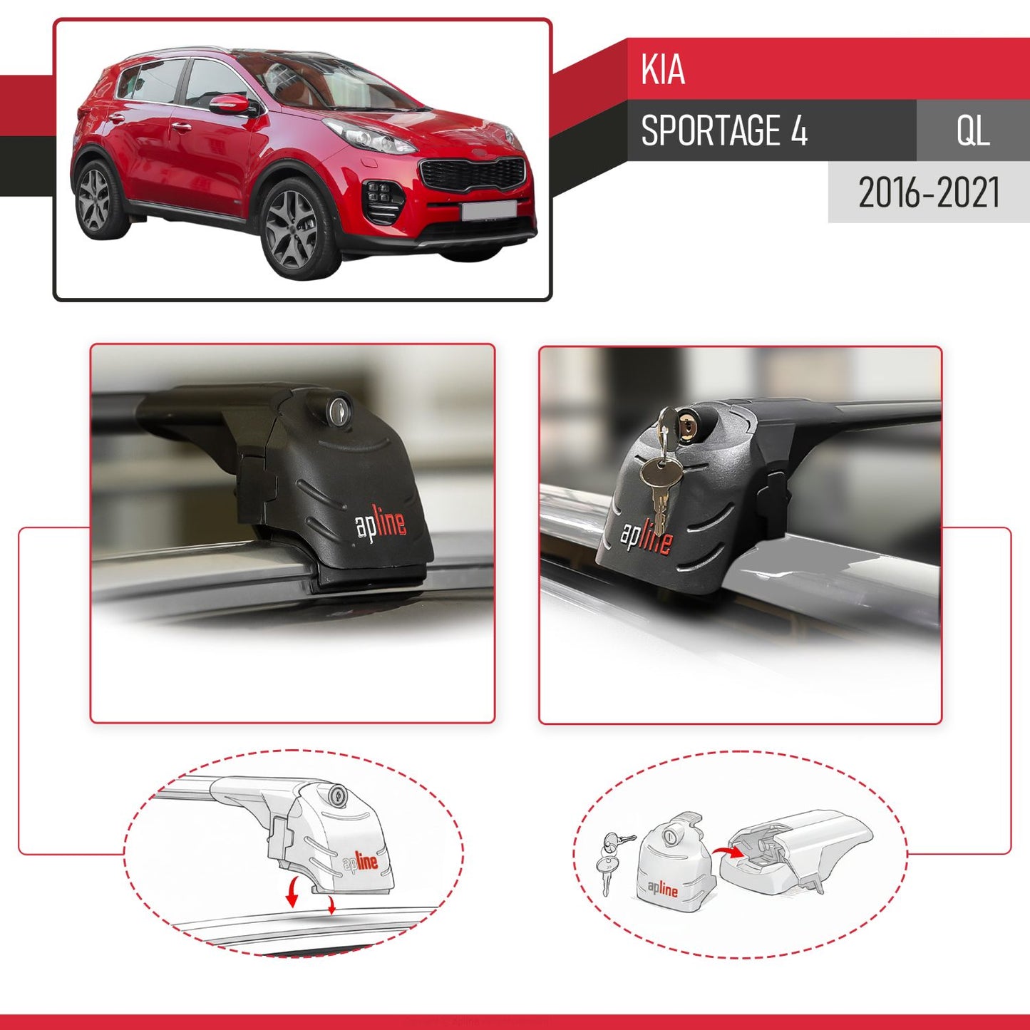 Compatibile con Kia Sportage 4 (QL) 2016-2021 ACE-2 Barre Tetto Portapacchi Auto Barre Portatutto Nero Alluminio 2 Barre