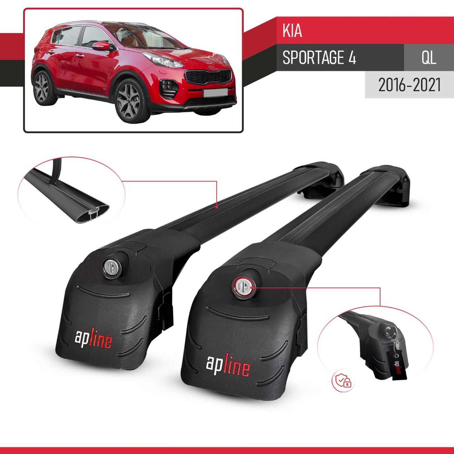 Compatibile con Kia Sportage 4 (QL) 2016-2021 ACE-2 Barre Tetto Portapacchi Auto Barre Portatutto Nero Alluminio 2 Barre