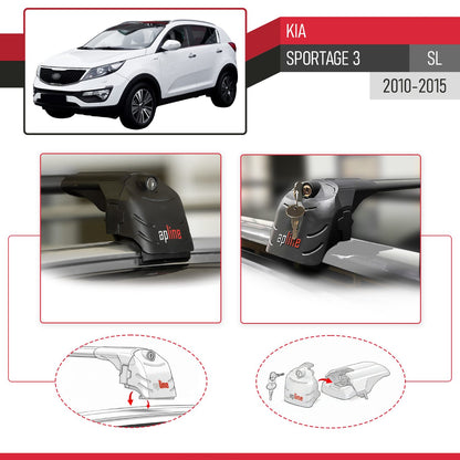 Compatibile con Kia Sportage 3 (SL) 2010-2015 ACE-2 Barre Tetto Portapacchi Auto Barre Portatutto Nero Alluminio 2 Barre