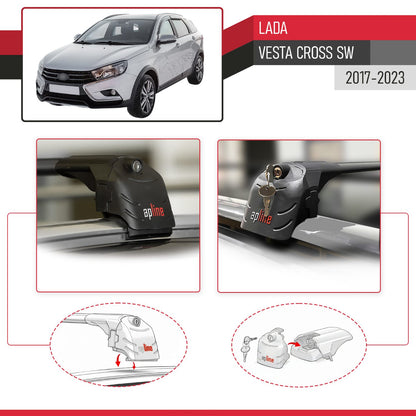 Compatibile con Lada Vesta/Cross SW 2017-2023 ACE-2 Barre Tetto Portapacchi Auto Barre Portatutto Nero Alluminio 2 Barre