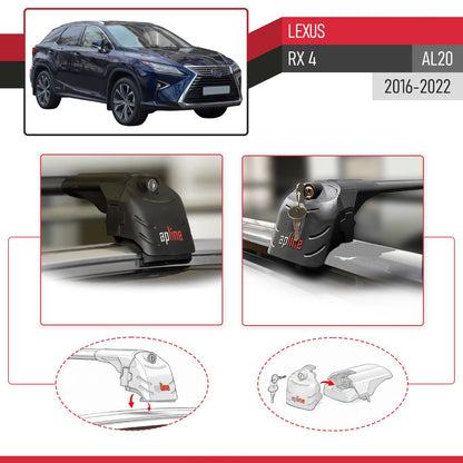 Compatible with Lexus RX 4 (AL20) 2016-2022 ACE-2 Car Roof Rack Cross Bar Black Aluminium 2 Bars