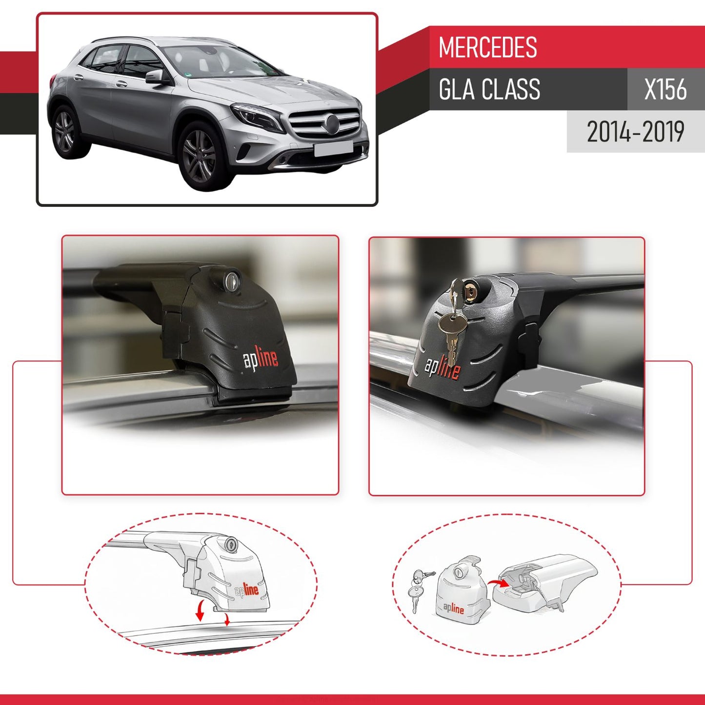 Compatible with Mercedes GLA Class (X156) 2014-2019 ACE-2 Car Roof Rack Cross Bar Black Aluminium 2 Bars