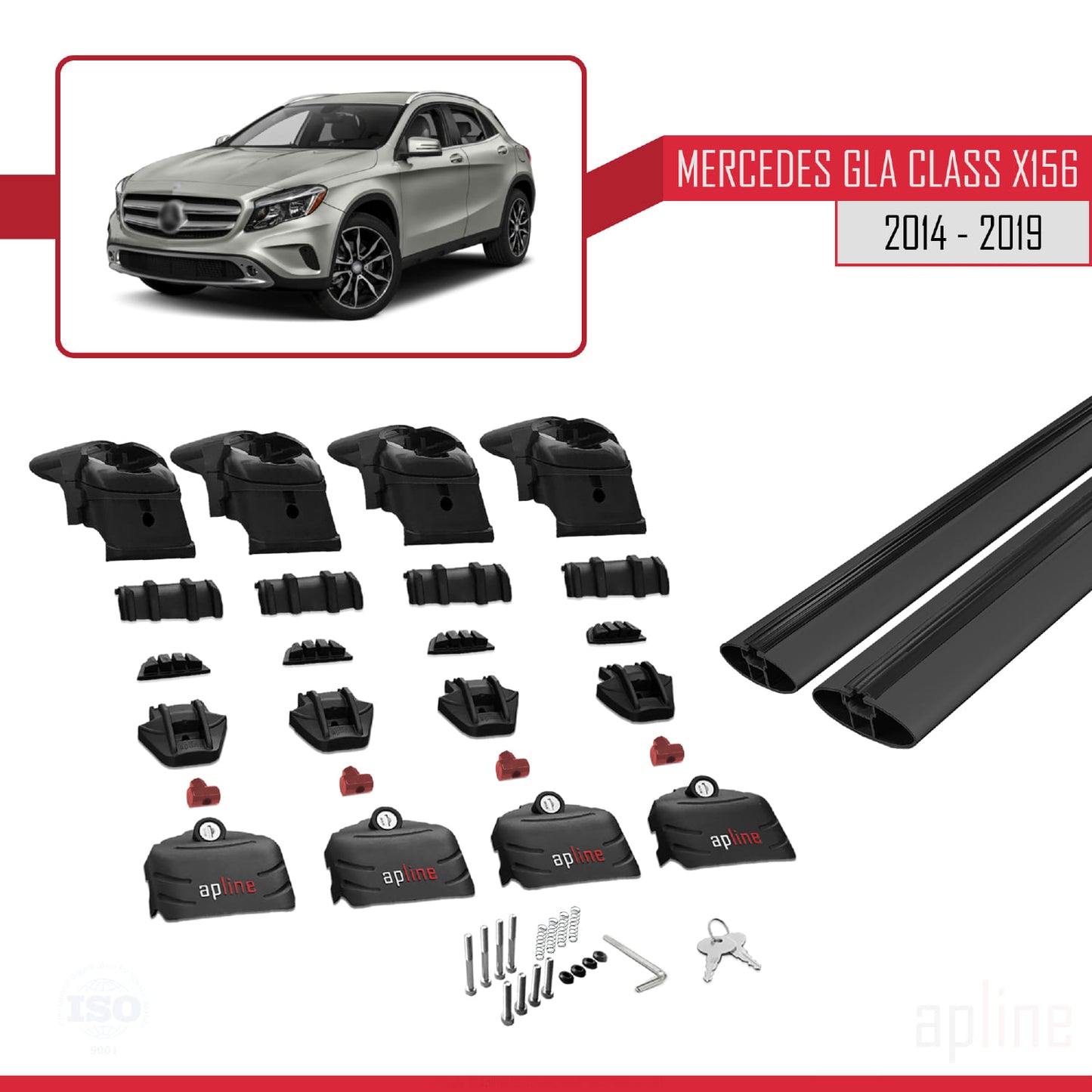 Compatible avec Mercedes Classe GLA (X156) 2014-2019 ACE-2 Barres de Toit Railing Porte-Bagages de Voiture Noir Aluminium 2 Barres