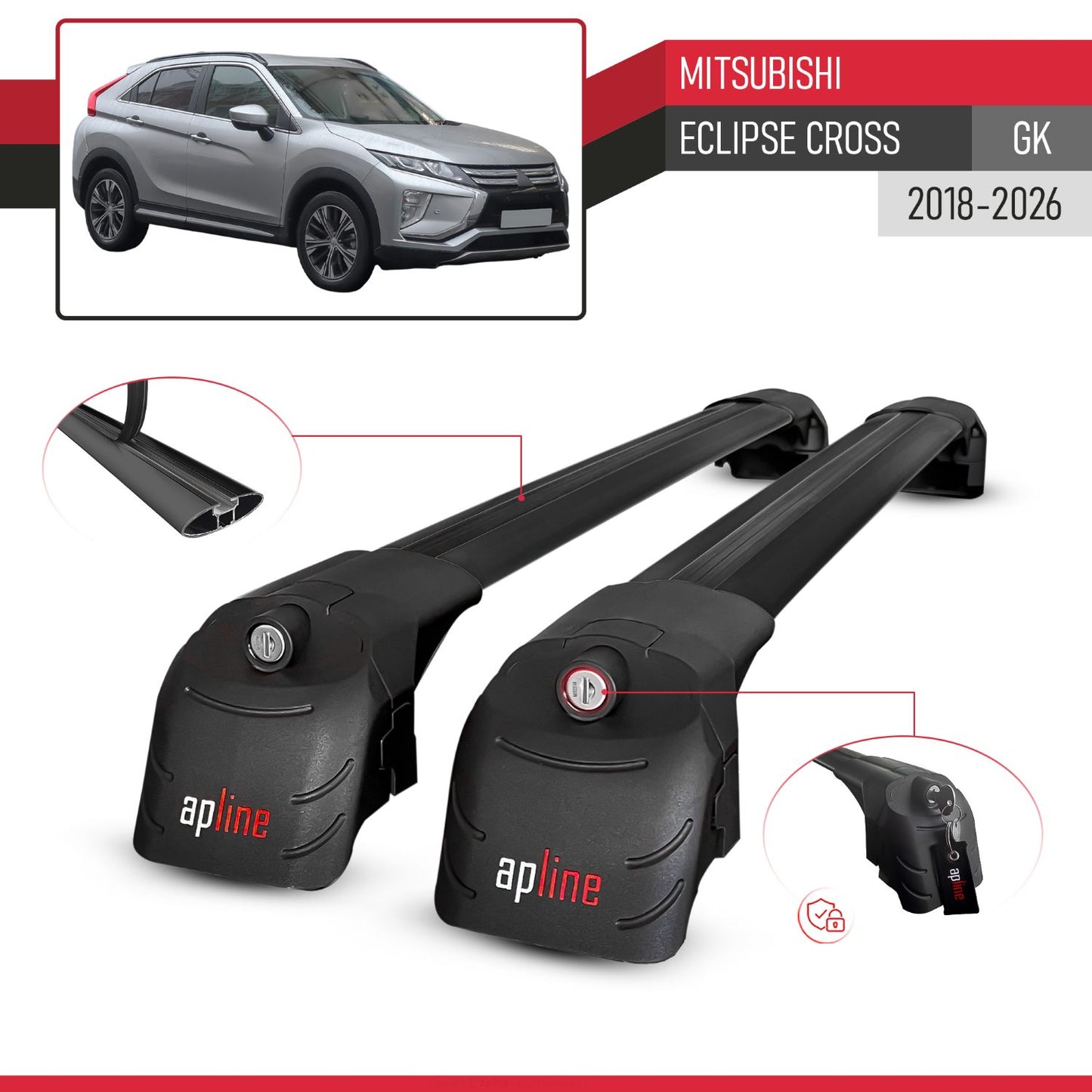 Compatibile con Mitsubishi Eclipse Cross (GK) 2018-2025 ACE-2 Barre Tetto Portapacchi Auto Barre Portatutto Nero Alluminio 2 Barre