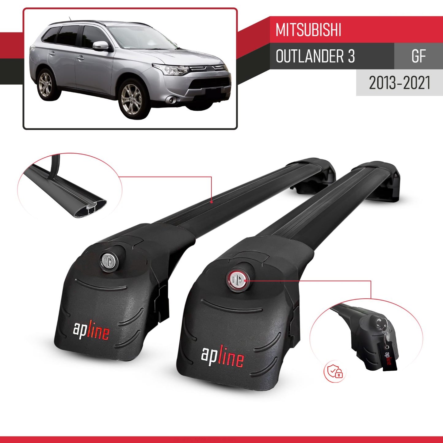 Compatibile con Mitsubishi Outlander 3 2013-2018 ACE-2 Barre Tetto Portapacchi Auto Barre Portatutto Nero Alluminio 2 Barre