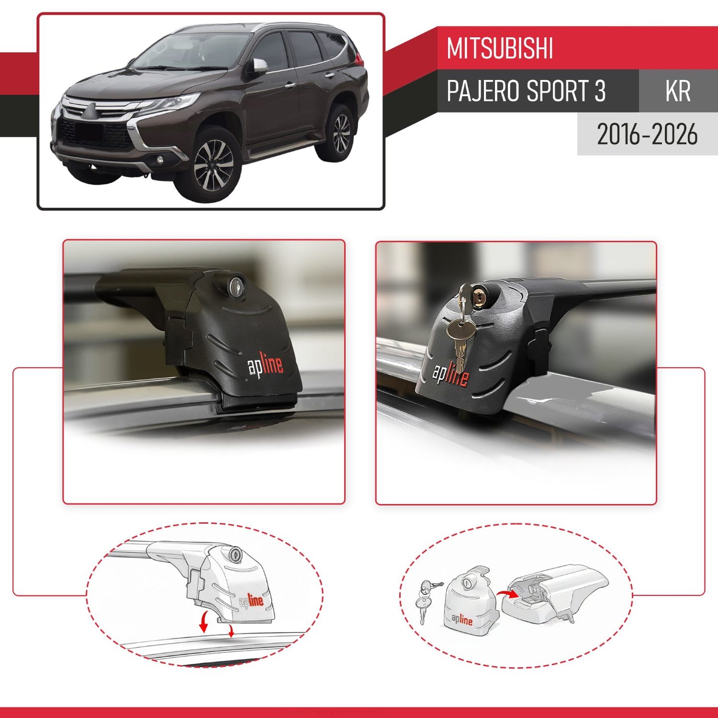 Compatibile con Mitsubishi Pajero Sport 3 2016-2025 ACE-2 Barre Tetto Portapacchi Auto Barre Portatutto Nero Alluminio 2 Barre