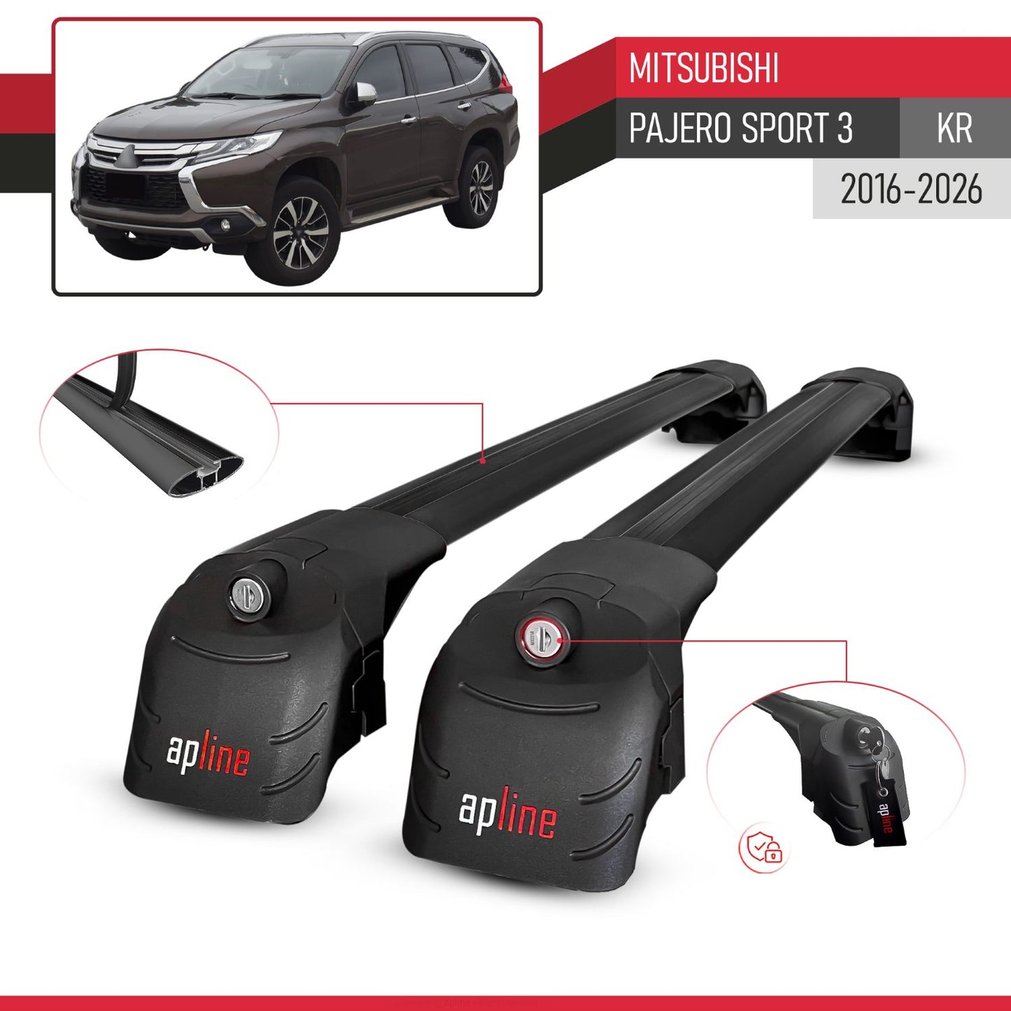 Compatibile con Mitsubishi Pajero Sport 3 2016-2025 ACE-2 Barre Tetto Portapacchi Auto Barre Portatutto Nero Alluminio 2 Barre