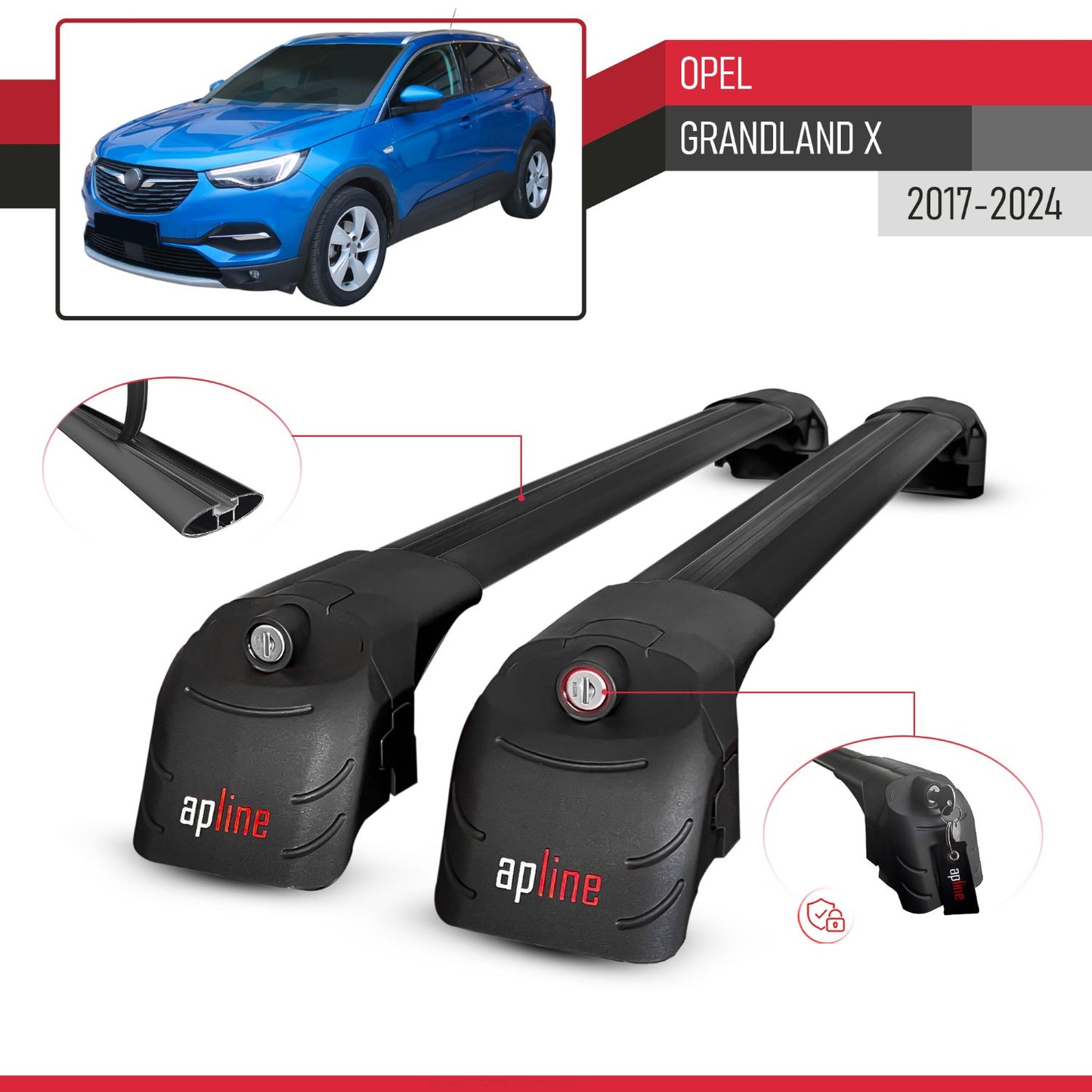 Compatibile con Opel Grandland X 2018-2021 ACE-2 Barre Tetto Portapacchi Auto Barre Portatutto Nero Alluminio 2 Barre