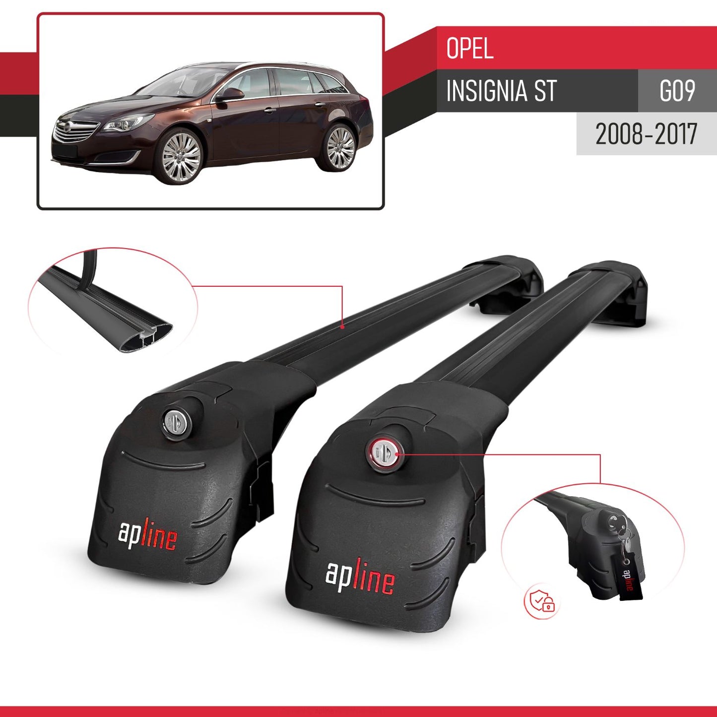 Compatibile con Opel Insignia (G09) ST 2009-2017 ACE-2 Barre Tetto Portapacchi Auto Barre Portatutto Nero Alluminio 2 Barre