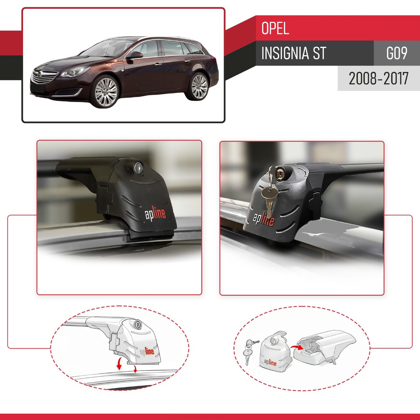 Compatibile con Opel Insignia (G09) ST 2009-2017 ACE-2 Barre Tetto Portapacchi Auto Barre Portatutto Nero Alluminio 2 Barre