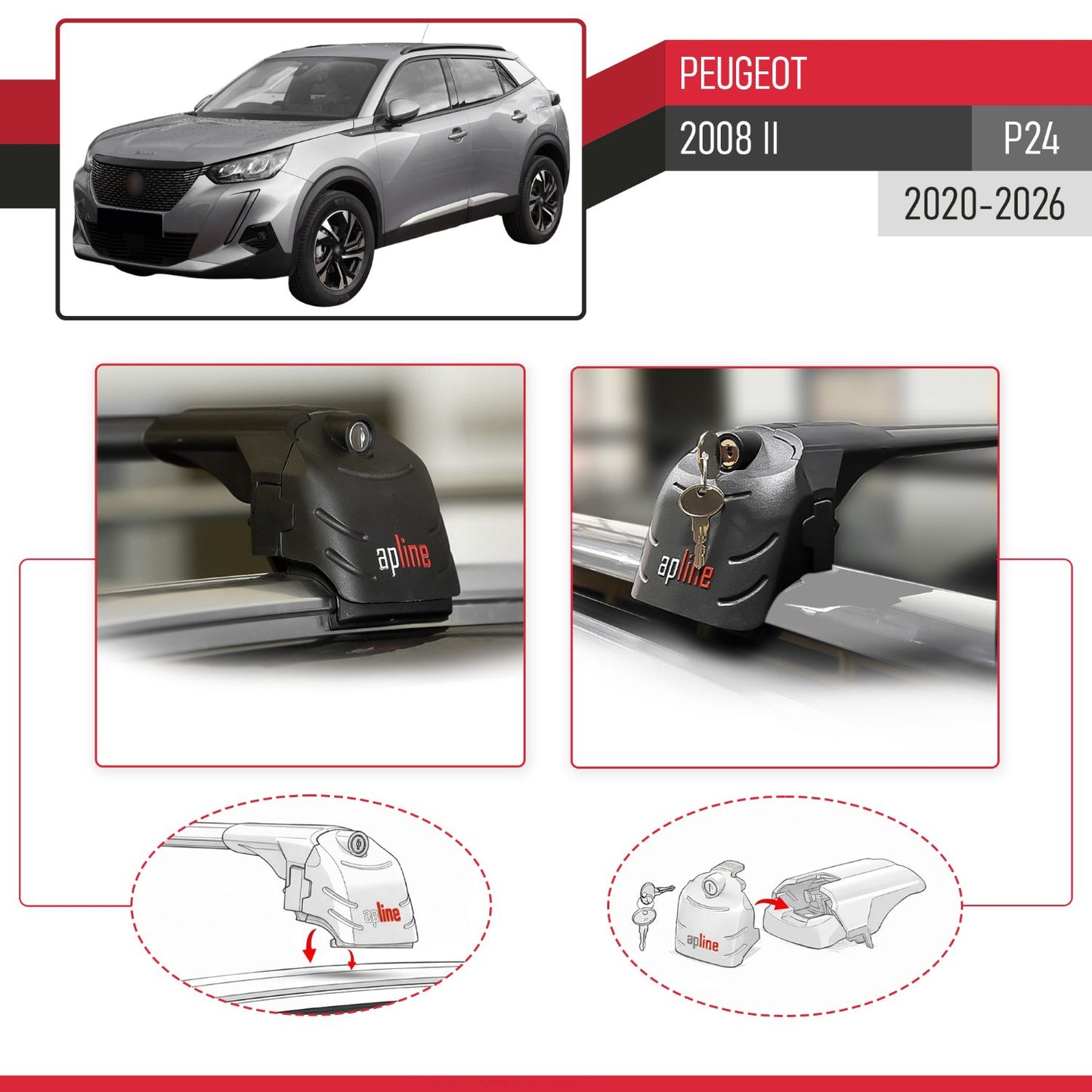 Compatibile con Peugeot 2008 II (P24) 2020-2025 ACE-2 Barre Tetto Portapacchi Auto Barre Portatutto Nero Alluminio 2 Barre