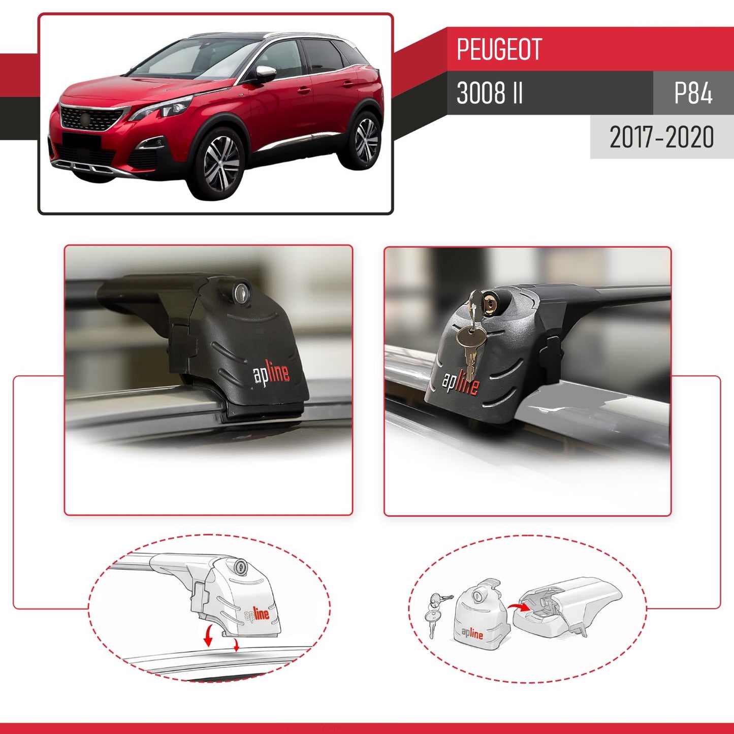 Compatibile con Peugeot 3008 II (P84) Pre-Facelift 2017-2020 ACE-2 Barre Tetto Portapacchi Auto Barre Portatutto Nero Alluminio 2 Barre
