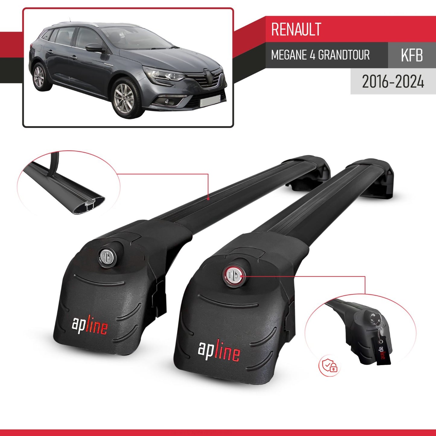 Compatibile con Renault Megane 4 (KFB) Grandtour 2016-2023 ACE-2 Barre Tetto Portapacchi Auto Barre Portatutto Nero Alluminio 2 Barre