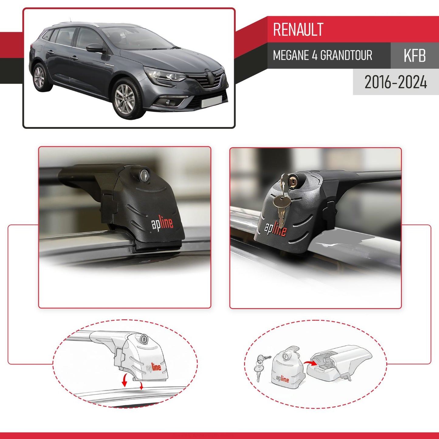 Compatibile con Renault Megane 4 (KFB) Grandtour 2016-2023 ACE-2 Barre Tetto Portapacchi Auto Barre Portatutto Nero Alluminio 2 Barre
