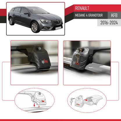 Compatibile con Renault Megane 4 (KFB) Grandtour 2016-2023 ACE-2 Barre Tetto Portapacchi Auto Barre Portatutto Nero Alluminio 2 Barre