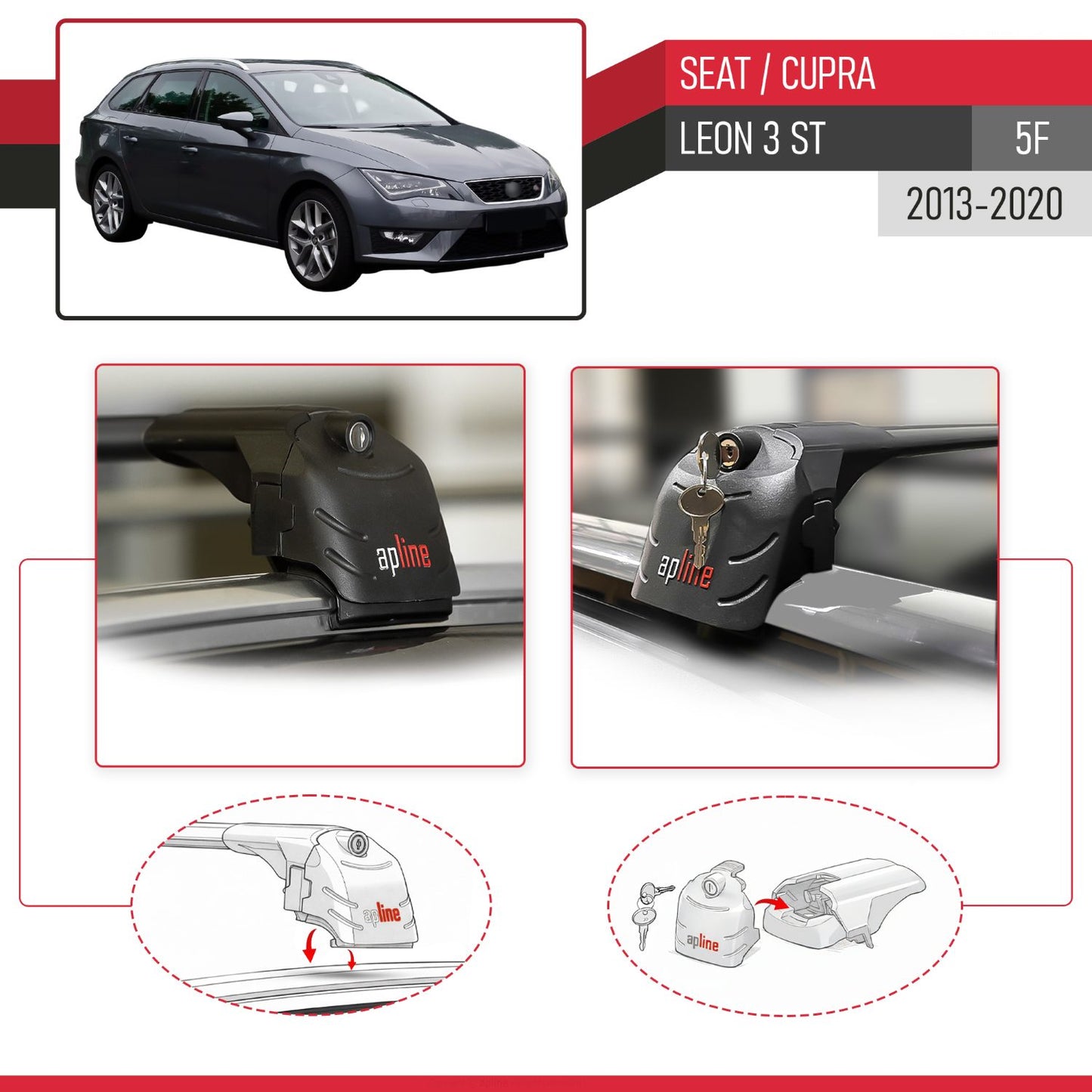 Compatibile con Seat Leon 3 (5F) Cupra ST 2013-2020 ACE-2 Barre Tetto Portapacchi Auto Barre Portatutto Nero Alluminio 2 Barre