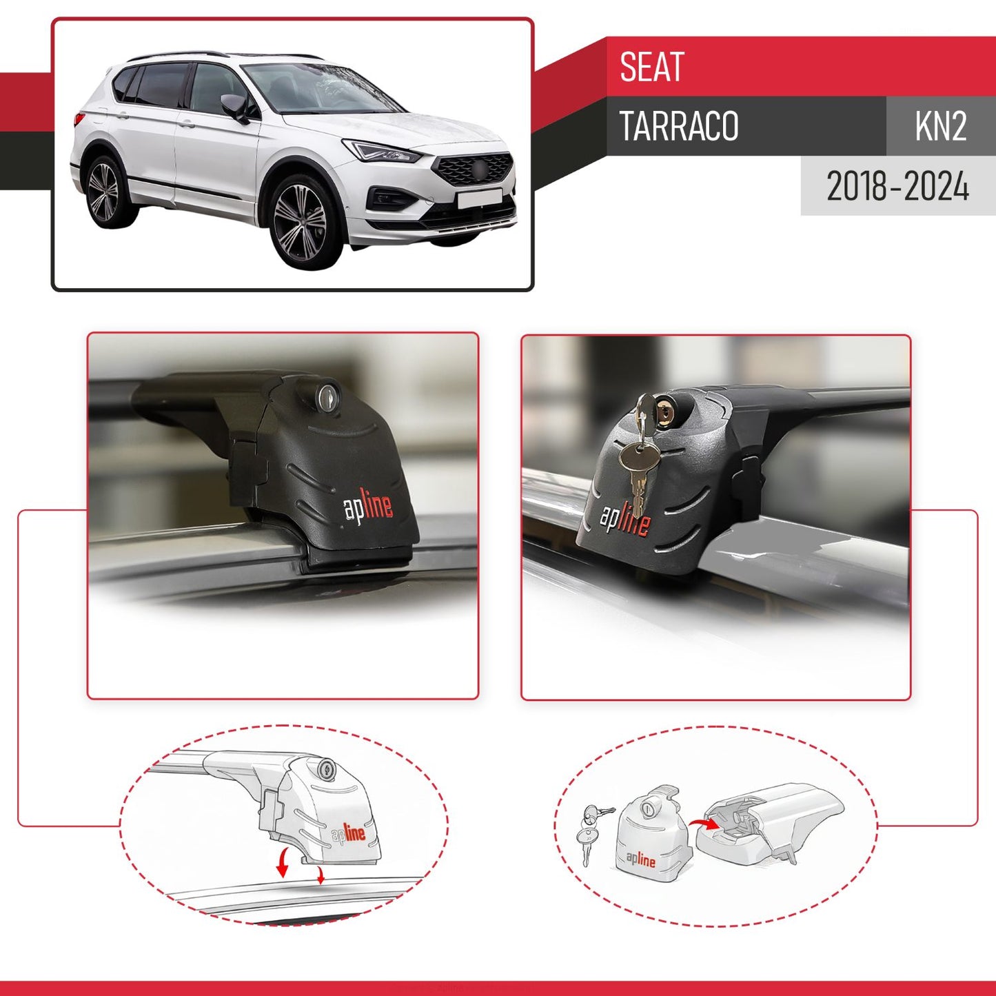 Compatible with Seat Tarraco (KN2) 2018-2024 ACE-2 Car Roof Rack Cross Bar Black Aluminium 2 Bars