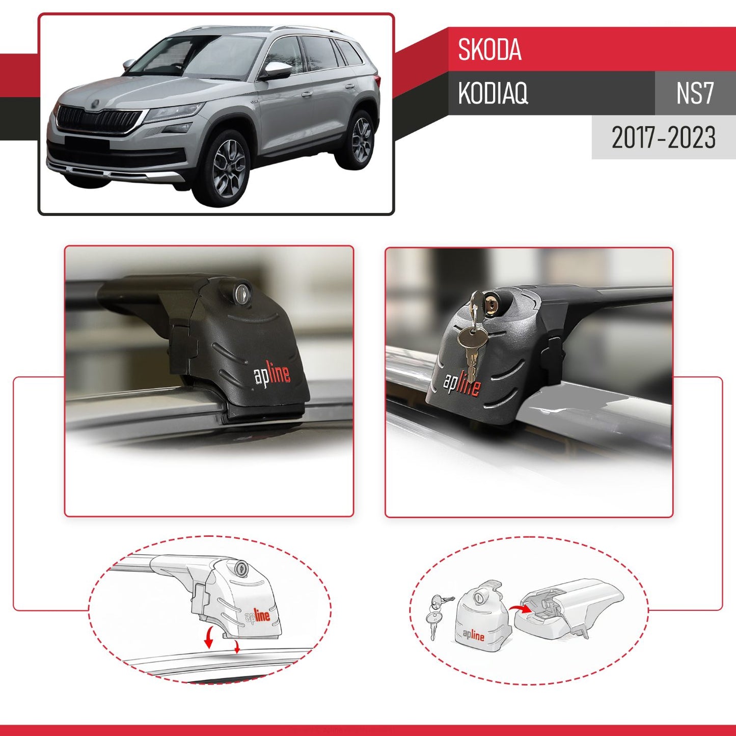 Compatibile con Skoda Kodiaq 2017-2023 ACE-2 Barre Tetto Portapacchi Auto Barre Portatutto Nero Alluminio 2 Barre