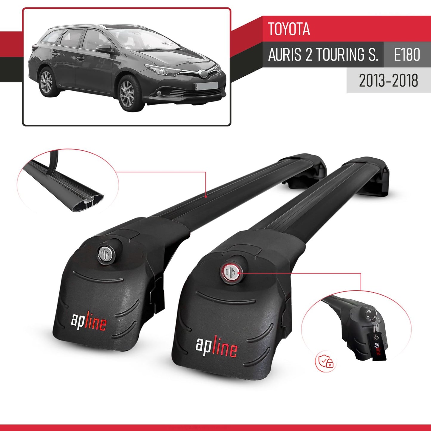 Compatibile con Toyota Auris 2 (E180) Touring Sports 2013-2018 ACE-2 Barre Tetto Portapacchi Auto Barre Portatutto Nero Alluminio 2 Barre
