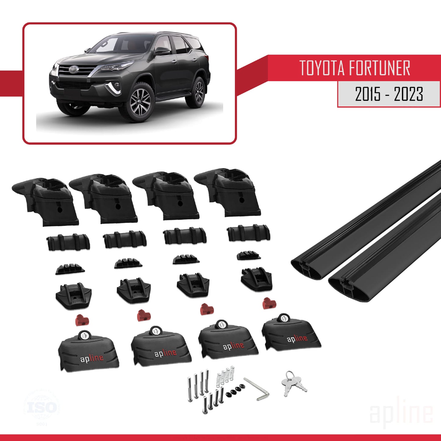 Compatible avec Toyota Fortuner (AN160) 2015-2023 ACE-2 Barres de Toit Railing Porte-Bagages de Voiture Noir Aluminium 2 Barres