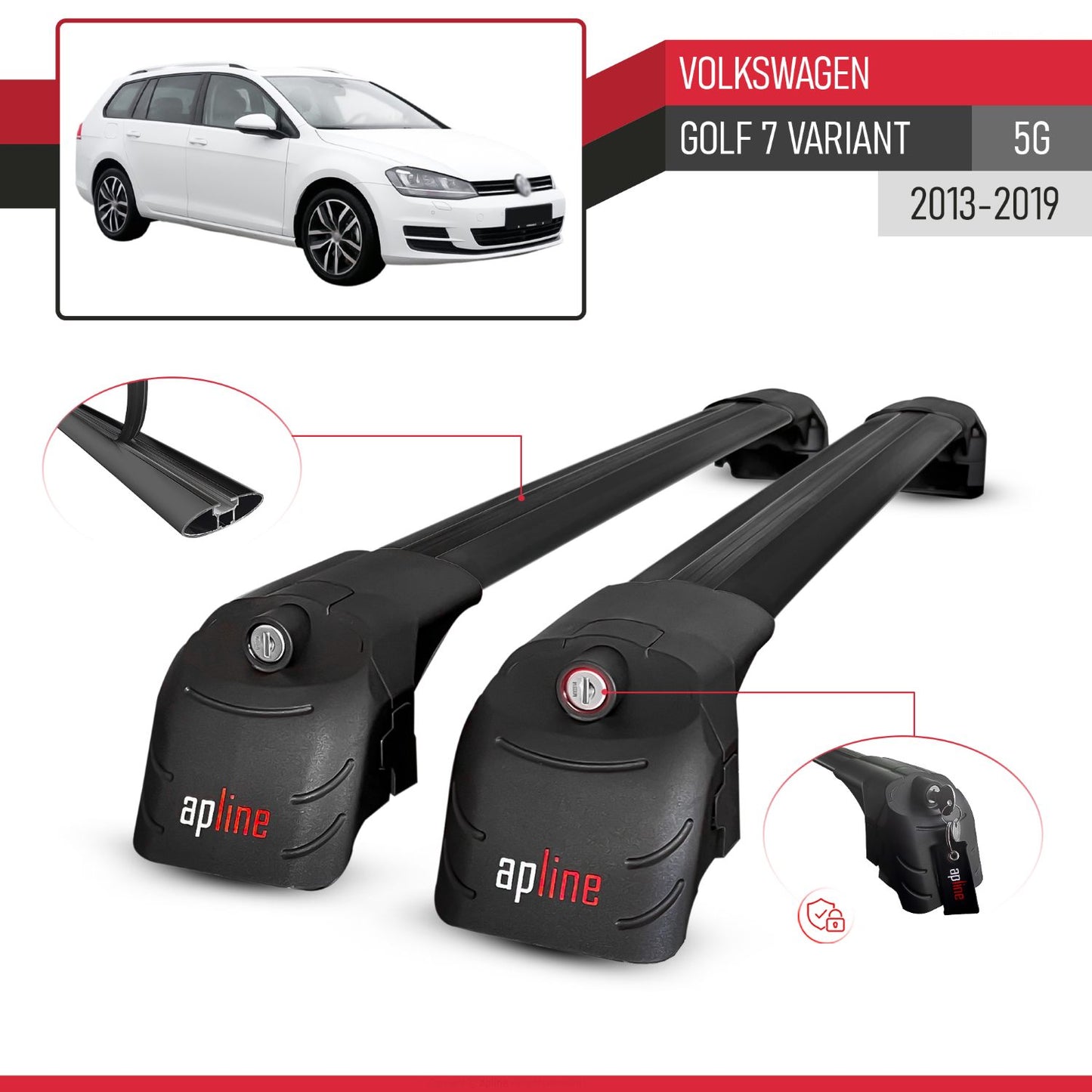 Compatibile con Volkswagen Golf 7 (5G) Variant 2013-2019 ACE-2 Barre Tetto Portapacchi Auto Barre Portatutto Nero Alluminio 2 Barre