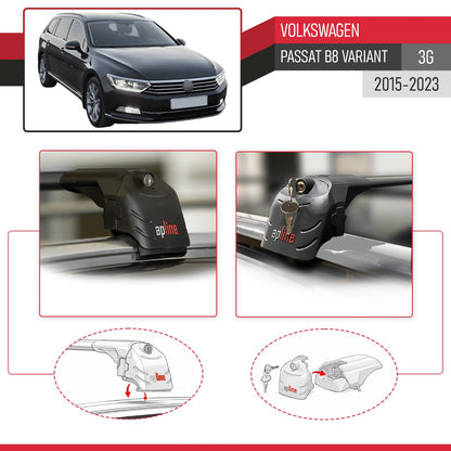 Compatibile con Volkswagen Passat B8 (3G) Variant 2015-2023 ACE-2 Barre Tetto Portapacchi Auto Barre Portatutto Nero Alluminio 2 Barre