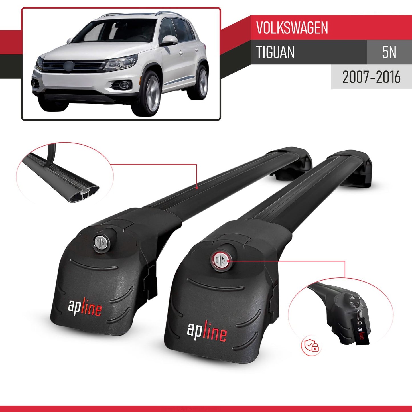 Compatibile con Volkswagen Tiguan (5N) 2007-2016 ACE-2 Barre Tetto Portapacchi Auto Barre Portatutto Nero Alluminio 2 Barre