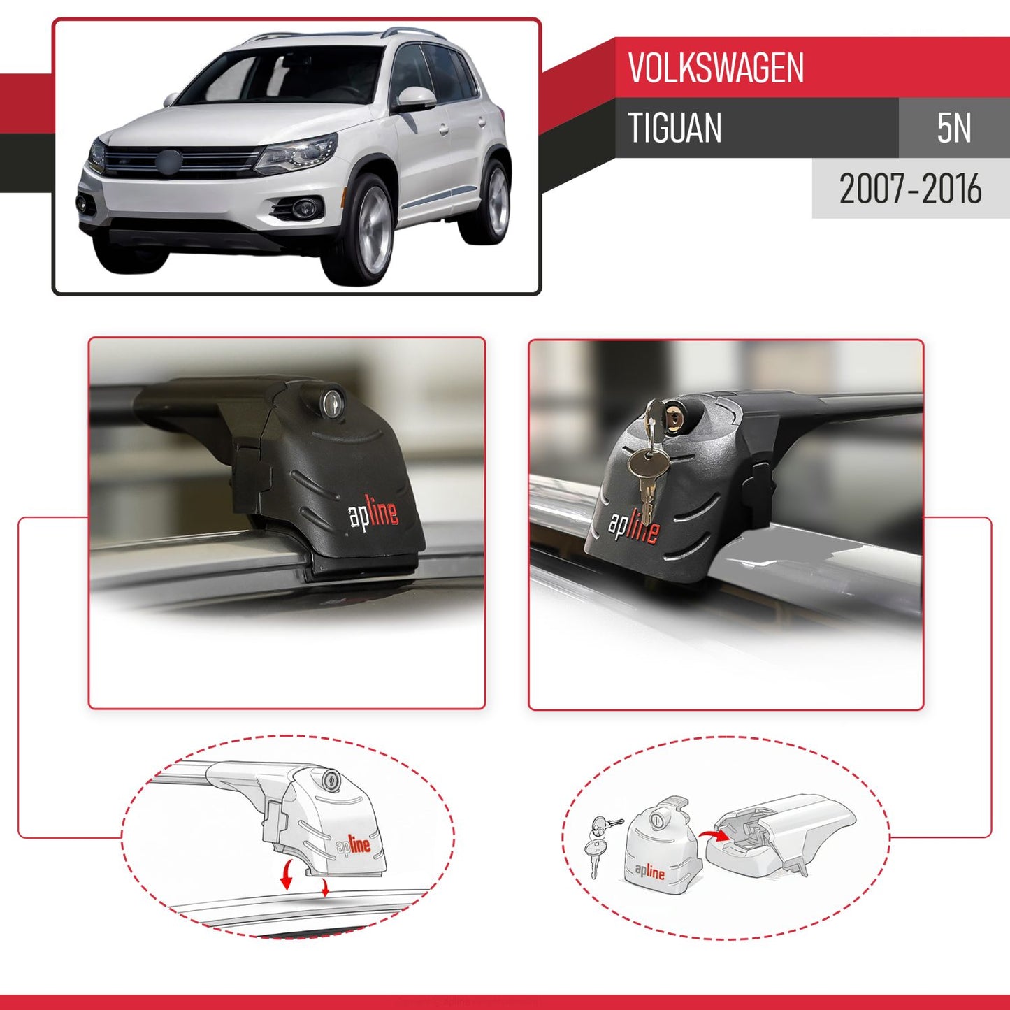 Compatibile con Volkswagen Tiguan (5N) 2007-2016 ACE-2 Barre Tetto Portapacchi Auto Barre Portatutto Nero Alluminio 2 Barre