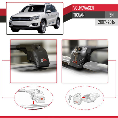 Compatibile con Volkswagen Tiguan (5N) 2007-2016 ACE-2 Barre Tetto Portapacchi Auto Barre Portatutto Nero Alluminio 2 Barre