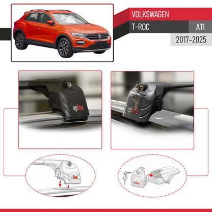 Compatibile con Volkswagen T-Roc 2017-2025 ACE-2 Barre Tetto Portapacchi Auto Barre Portatutto Nero Alluminio 2 Barre